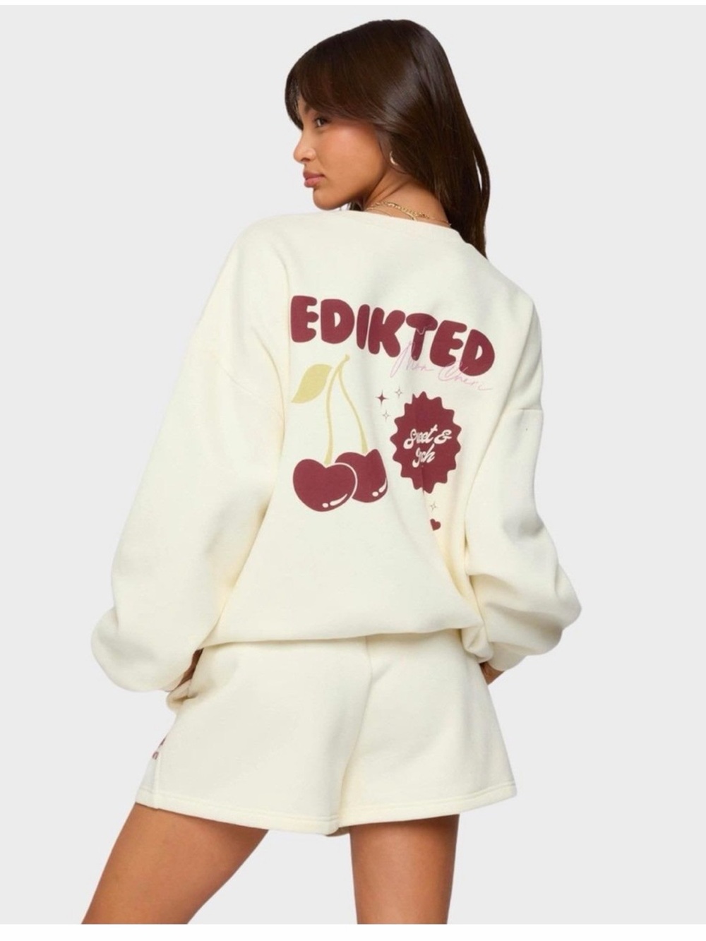 Edikted Cream Cherry Embroidered Sweatshirt - Picture 2 of 2